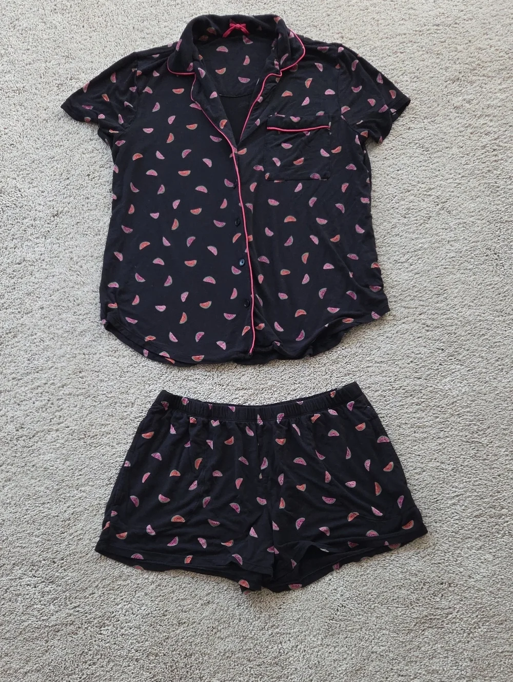kate spade Black Pajama Set with Pink Watermelon Print